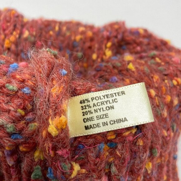 Confetti Cable Knit Pom Pom Beanie Stocking Cap Coral